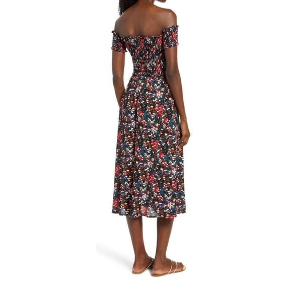 NWT Lulu’s View from the Meadow Off the Shoulder Midi Dress Black Floral Size XL - Picture 5 of 11